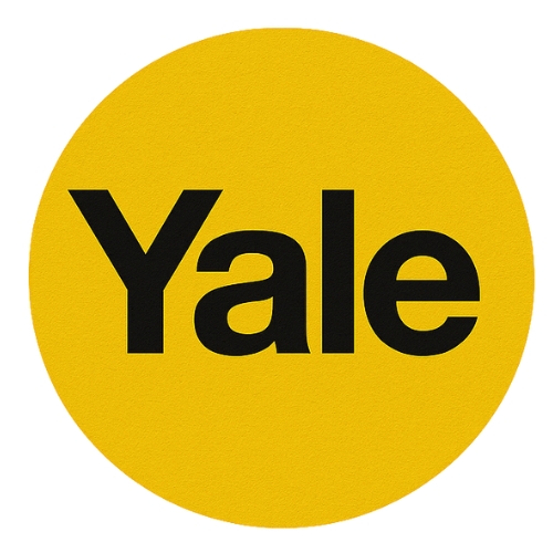 Yale-logo in zwarte letters op gele cirkel met ASSA ABLOY eronder