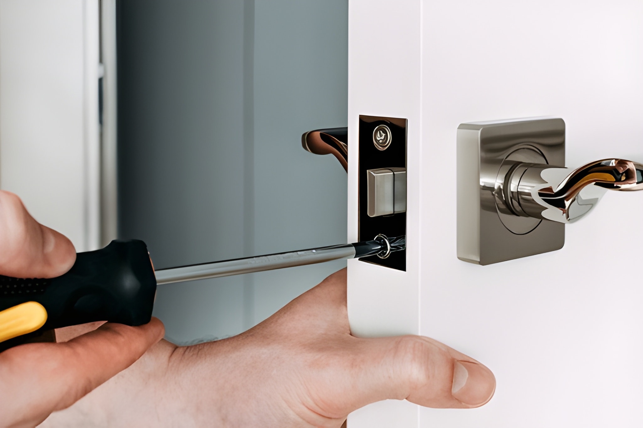 Slotenmaker schroeft deurslot vast